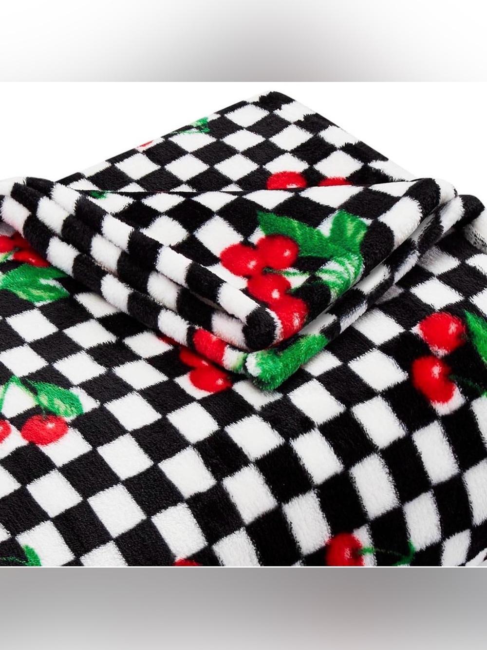 Betsey Johnson Black & White Checker & Cherry Blanket (drops tomorrow) - Picture 2 of 2